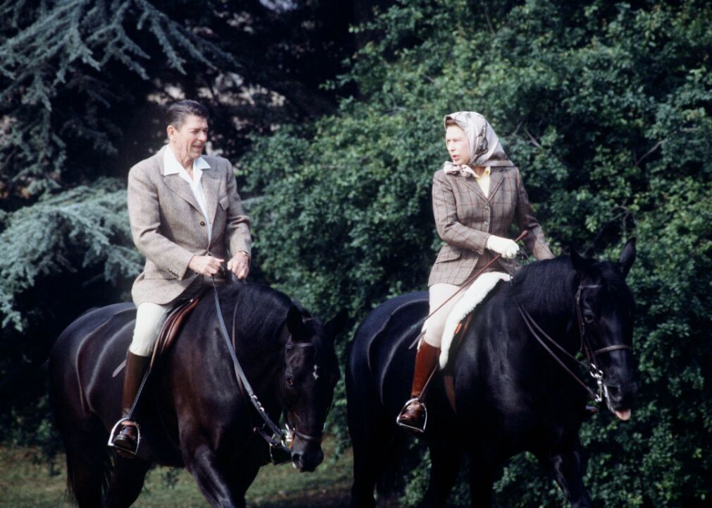 1982: President Reagan rides with the queen